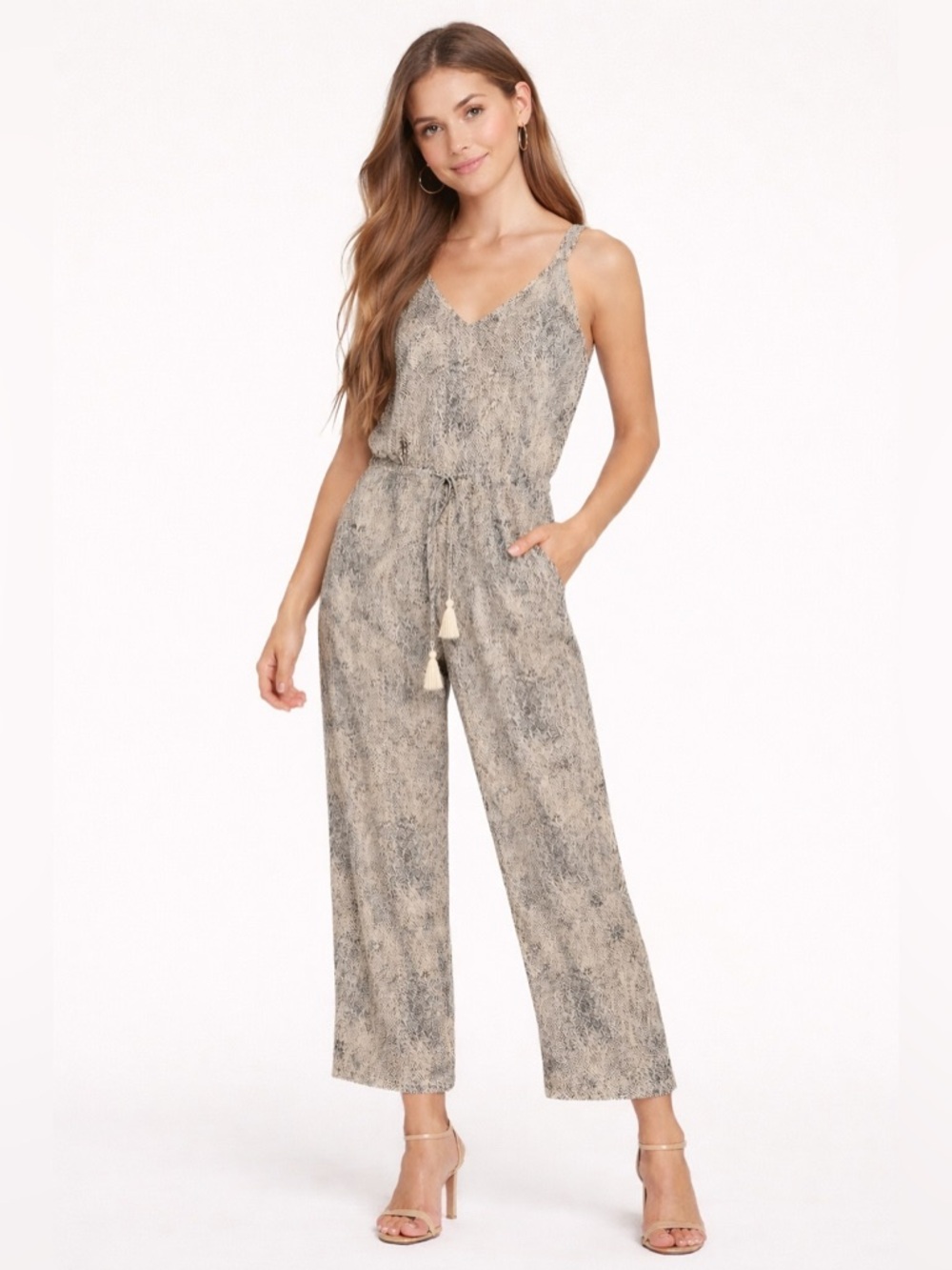 Khush Reeve wide‎ leg boho jumpsuit snake skin brown sz XS